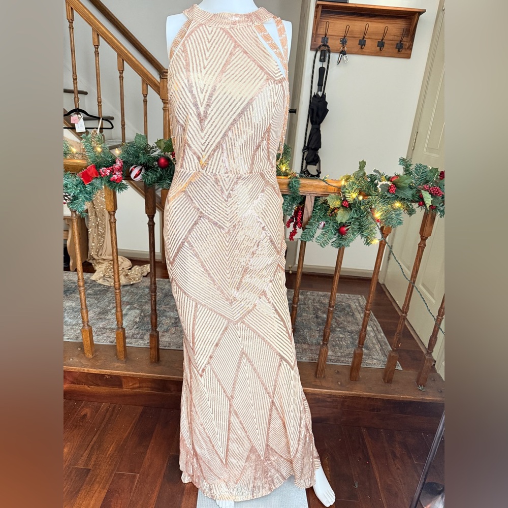 Elegant Rose Gold Sequin Evening Gown